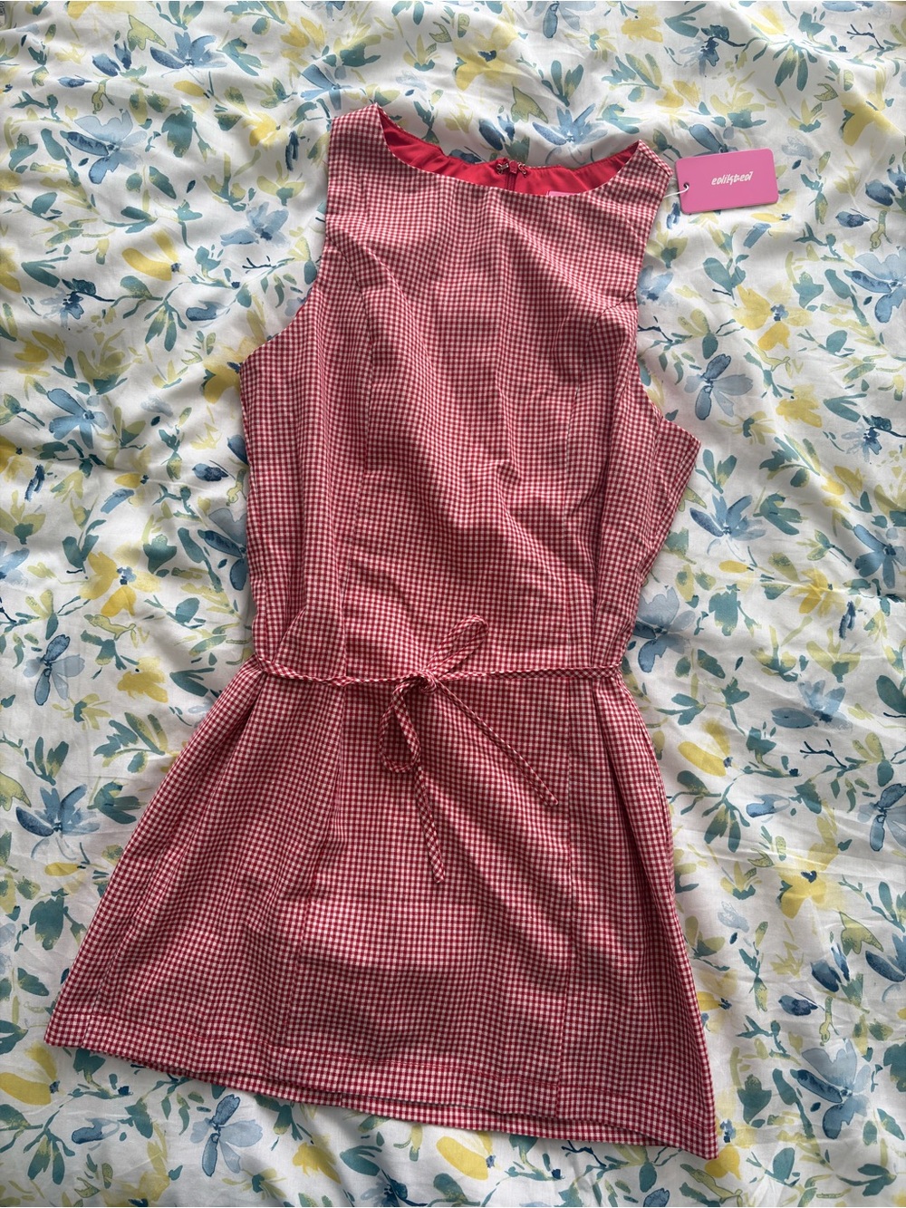 Edikted Red and White Gingham Mini Dress with shorts - Picture 3 of 3